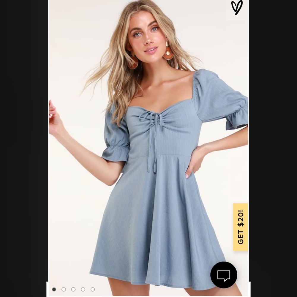 Lulus Elsie Dusty Blue Puff Sleeve Mini Dress NWT